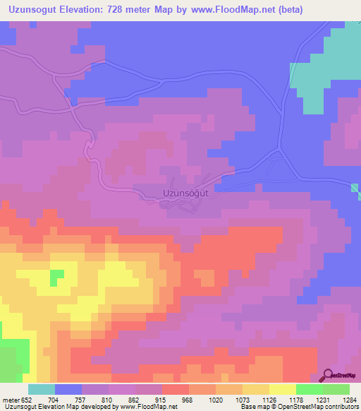 Uzunsogut,Turkey Elevation Map