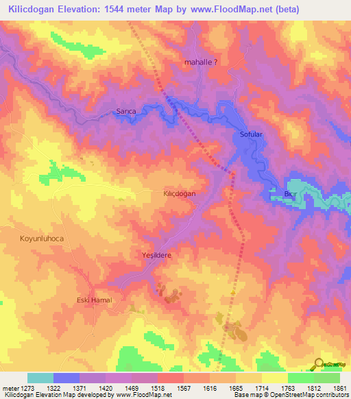 Kilicdogan,Turkey Elevation Map