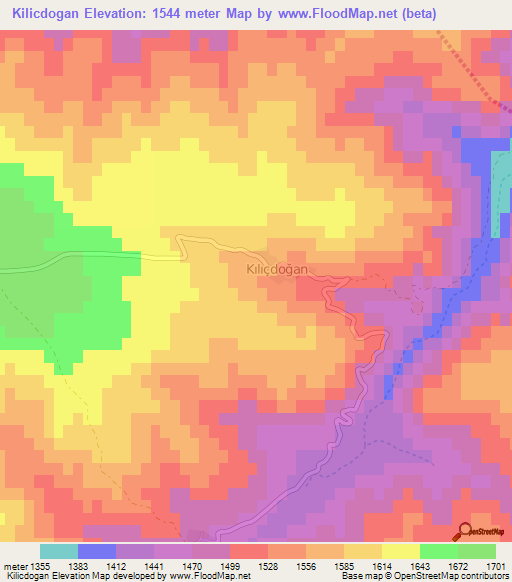 Kilicdogan,Turkey Elevation Map