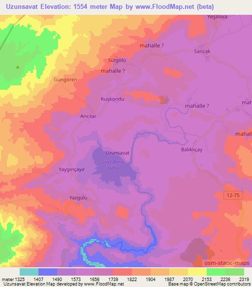 Uzunsavat,Turkey Elevation Map