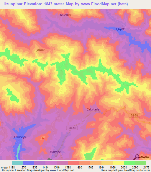 Uzunpinar,Turkey Elevation Map