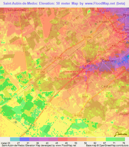 Saint-Aubin-de-Medoc,France Elevation Map