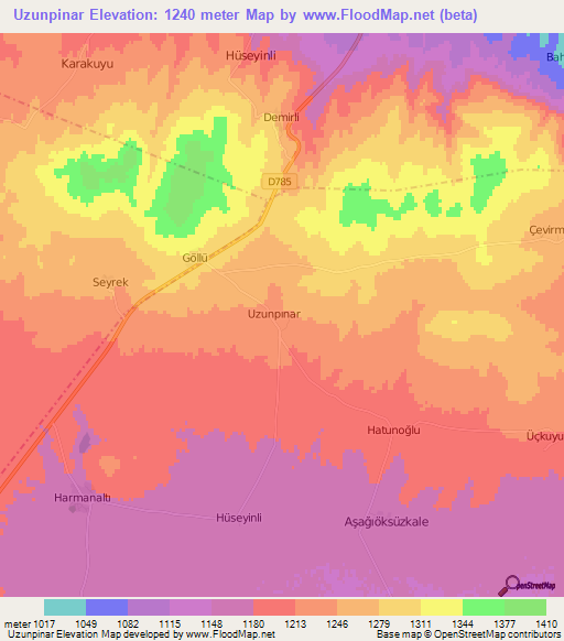 Uzunpinar,Turkey Elevation Map