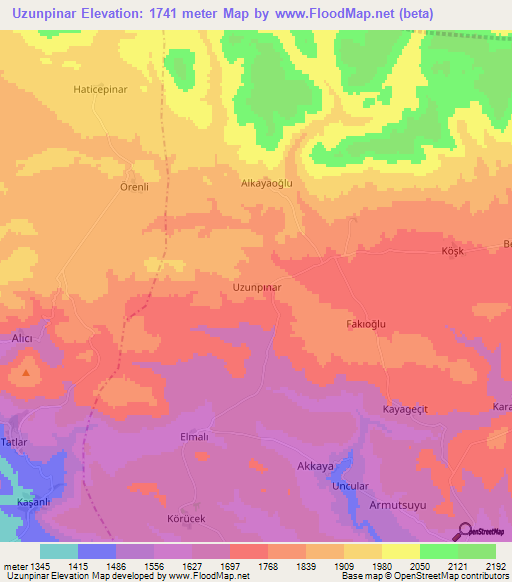 Uzunpinar,Turkey Elevation Map