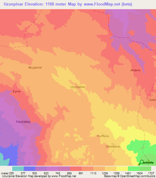 Uzunpinar,Turkey Elevation Map