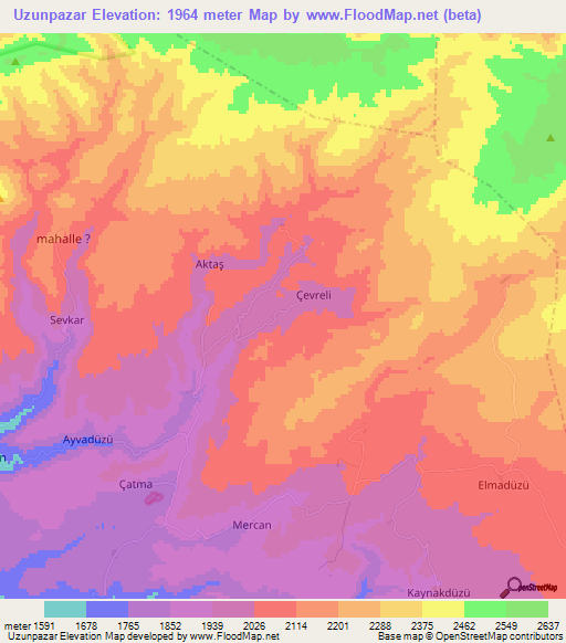 Uzunpazar,Turkey Elevation Map