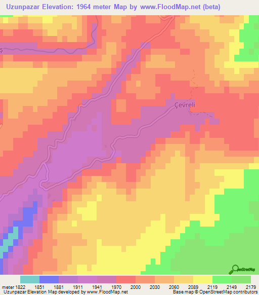 Uzunpazar,Turkey Elevation Map