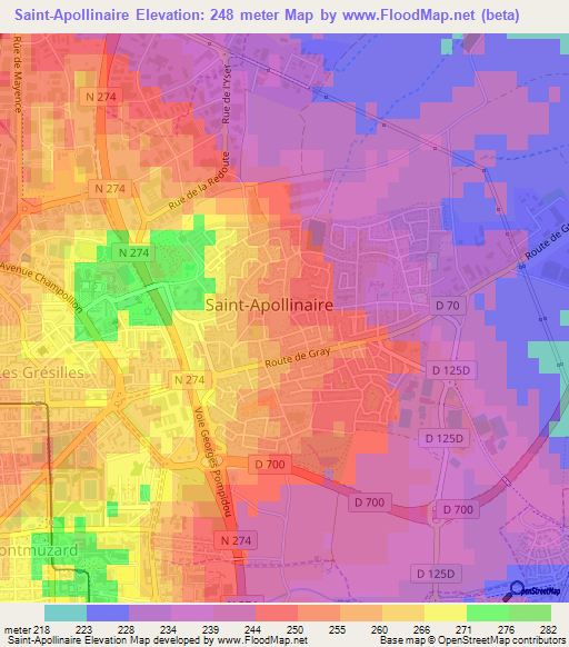 Saint-Apollinaire,France Elevation Map