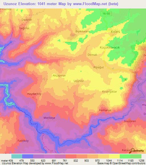 Uzunoz,Turkey Elevation Map