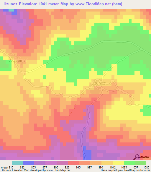 Uzunoz,Turkey Elevation Map