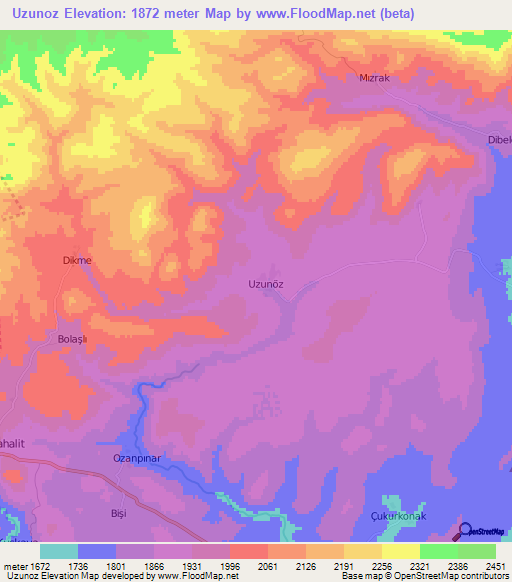 Uzunoz,Turkey Elevation Map