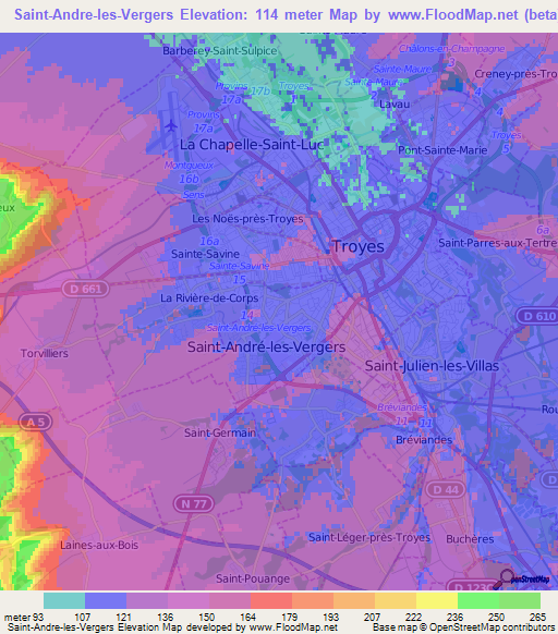 Saint-Andre-les-Vergers,France Elevation Map
