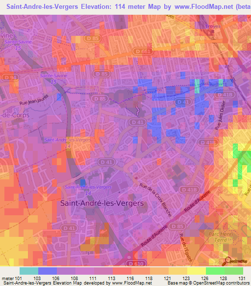 Saint-Andre-les-Vergers,France Elevation Map