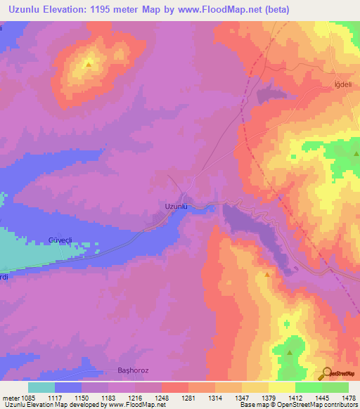 Uzunlu,Turkey Elevation Map