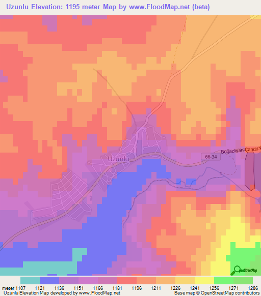 Uzunlu,Turkey Elevation Map