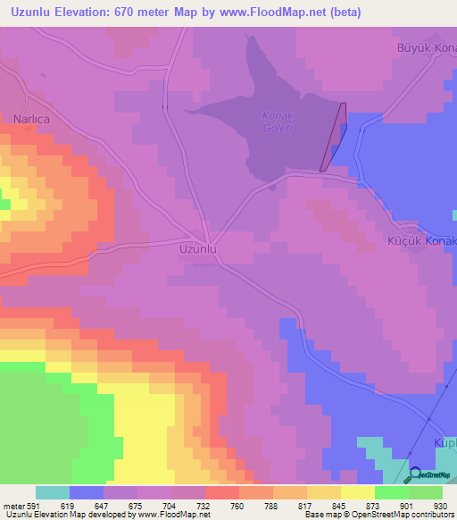 Uzunlu,Turkey Elevation Map