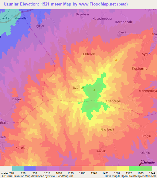 Uzunlar,Turkey Elevation Map