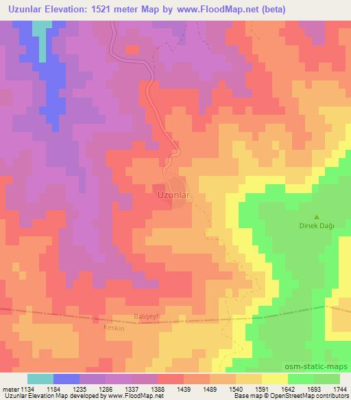 Uzunlar,Turkey Elevation Map