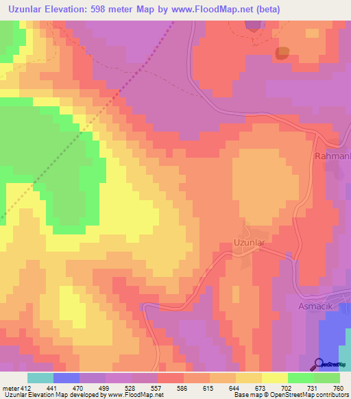 Uzunlar,Turkey Elevation Map