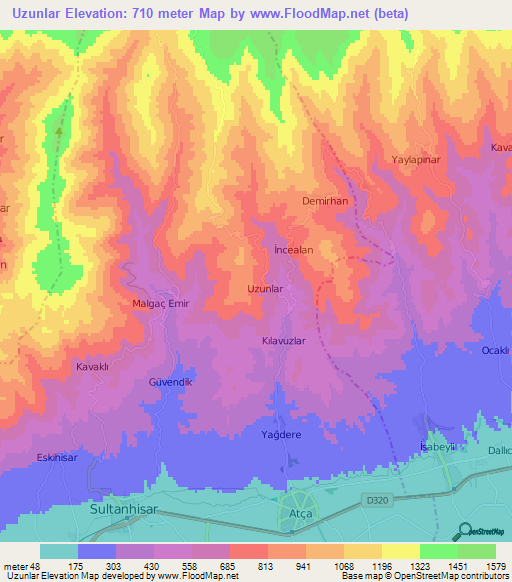 Uzunlar,Turkey Elevation Map