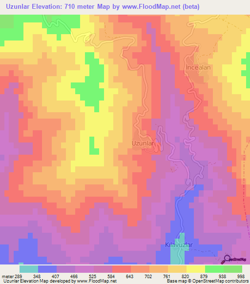 Uzunlar,Turkey Elevation Map