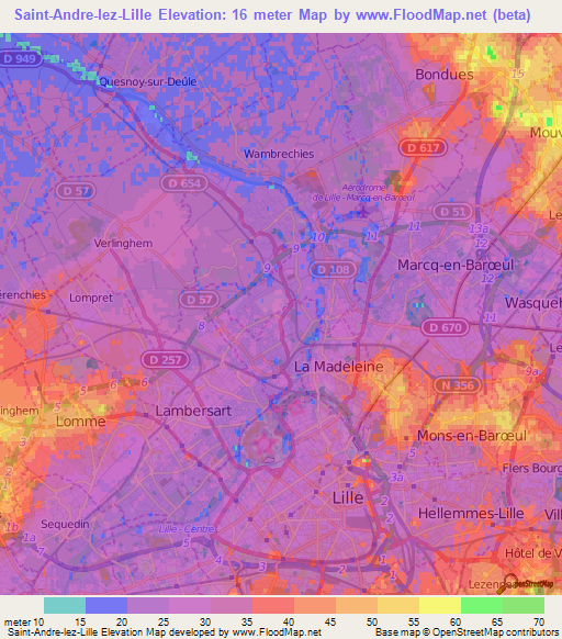 Saint-Andre-lez-Lille,France Elevation Map