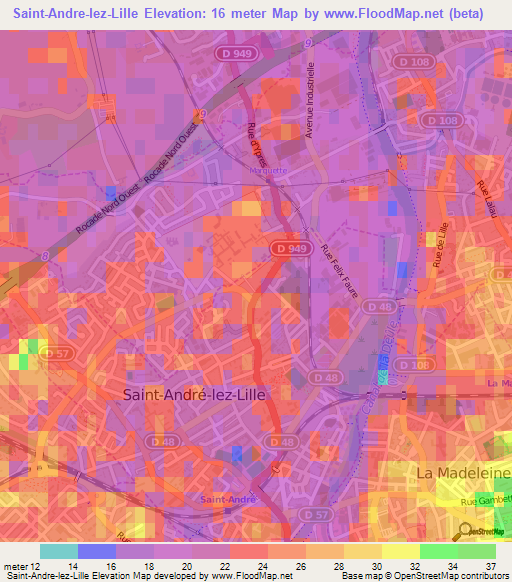 Saint-Andre-lez-Lille,France Elevation Map