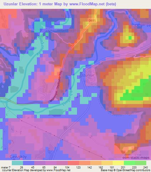 Uzunlar,Turkey Elevation Map