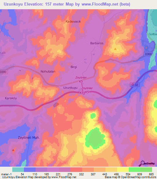 Uzunkoyu,Turkey Elevation Map