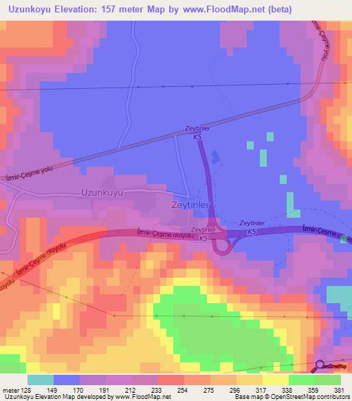 Uzunkoyu,Turkey Elevation Map