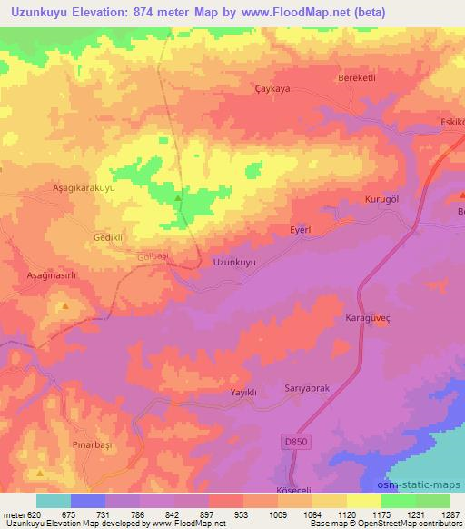 Uzunkuyu,Turkey Elevation Map