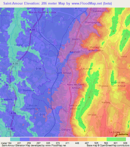 Saint-Amour,France Elevation Map