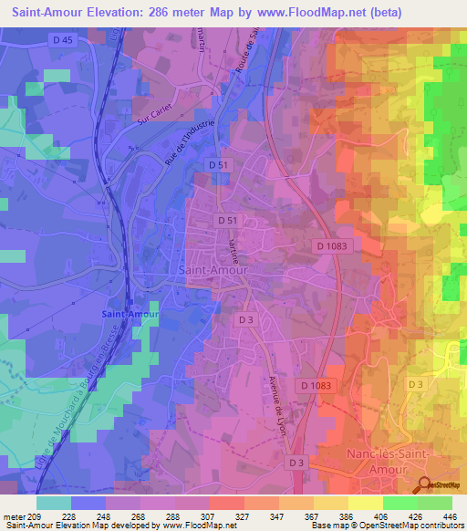 Saint-Amour,France Elevation Map