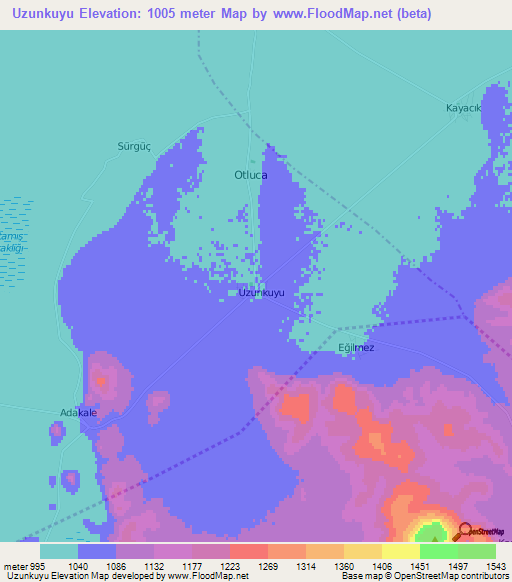 Uzunkuyu,Turkey Elevation Map