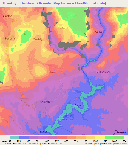 Uzunkuyu,Turkey Elevation Map