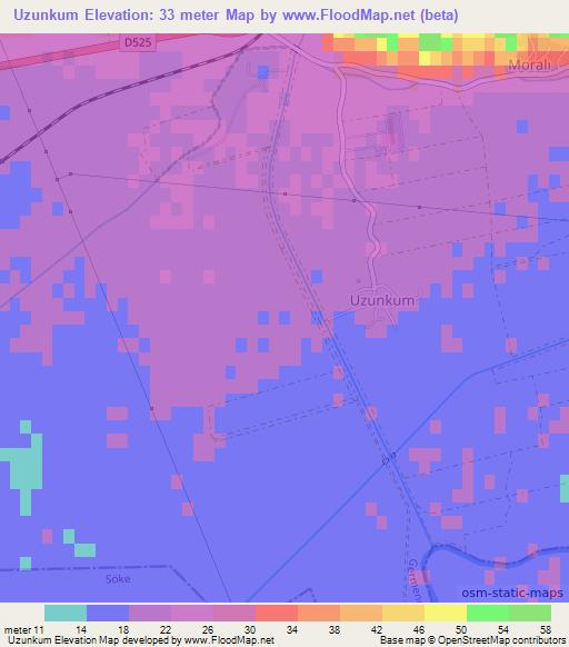 Uzunkum,Turkey Elevation Map