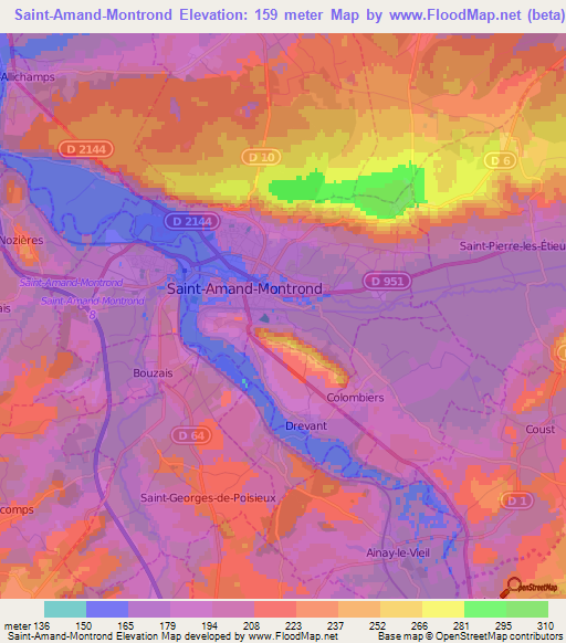 Saint-Amand-Montrond,France Elevation Map