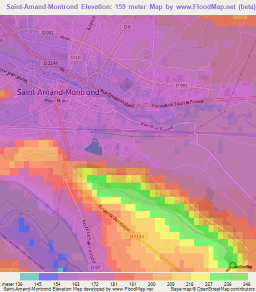 Saint-Amand-Montrond,France Elevation Map