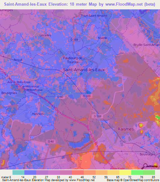 Saint-Amand-les-Eaux,France Elevation Map