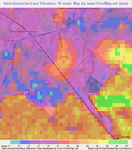 Saint-Amand-les-Eaux,France Elevation Map