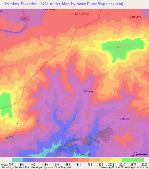 Uzunkoy,Turkey Elevation Map