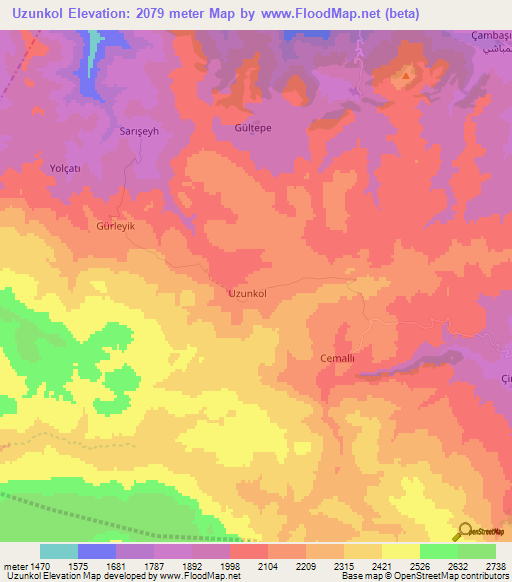 Uzunkol,Turkey Elevation Map