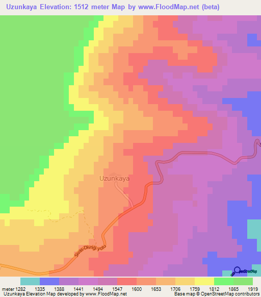 Uzunkaya,Turkey Elevation Map