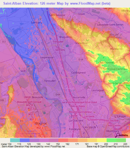 Saint-Alban,France Elevation Map