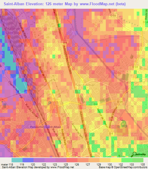 Saint-Alban,France Elevation Map