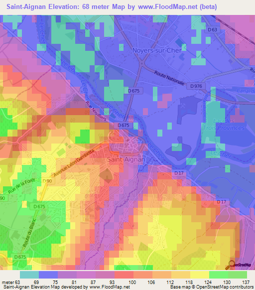 Saint-Aignan,France Elevation Map