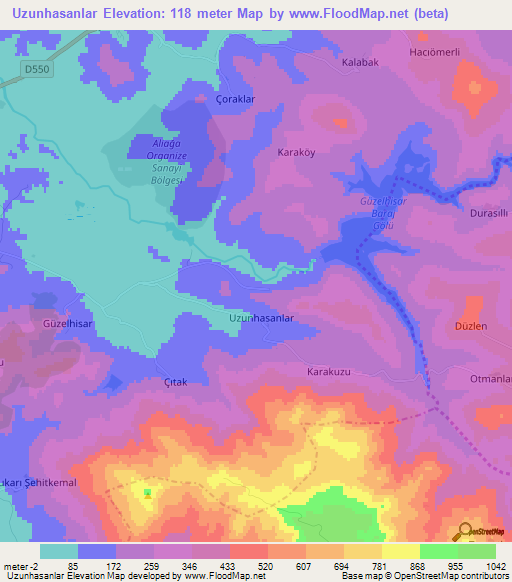 Uzunhasanlar,Turkey Elevation Map