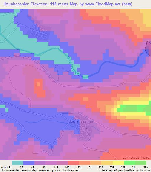 Uzunhasanlar,Turkey Elevation Map