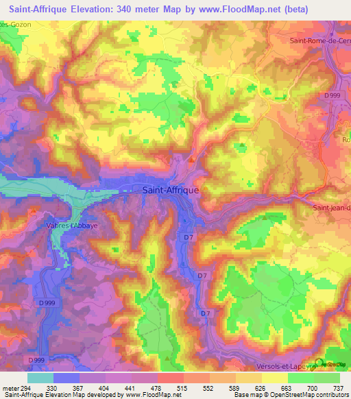 Saint-Affrique,France Elevation Map