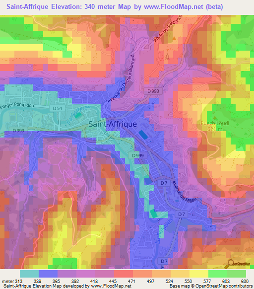 Saint-Affrique,France Elevation Map